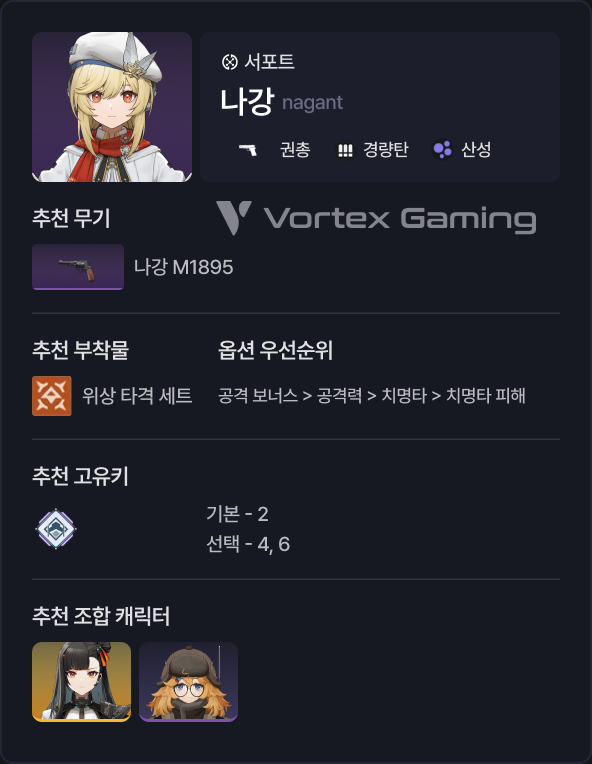 소녀전선2 소전2 망명 나강 세팅 무기 고유키 조합