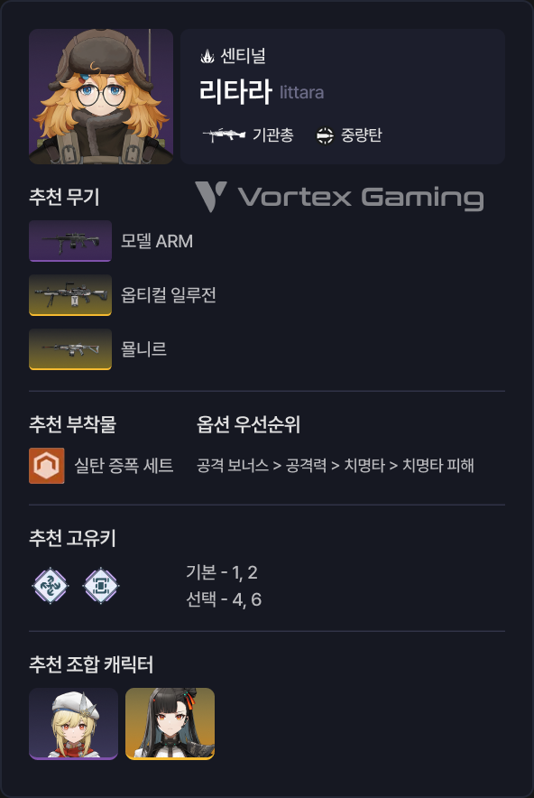소녀전선2 소전2 망명 리타라 세팅 무기 고유키 조합